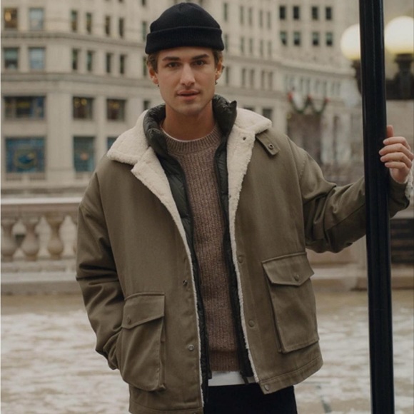 Zara Double Faced Cotton Jacket with Faux Shearling - Picture 2 of 7